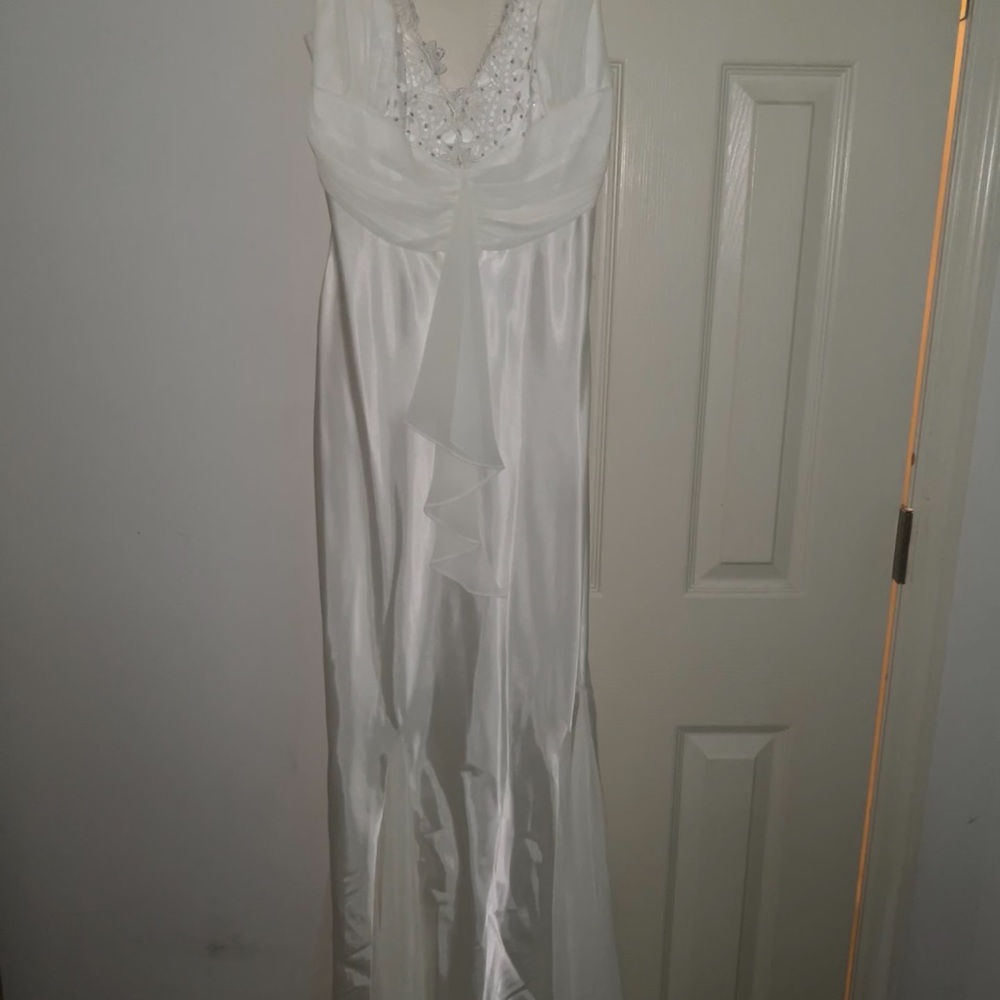 Backless Spaghetti straps White long dress.